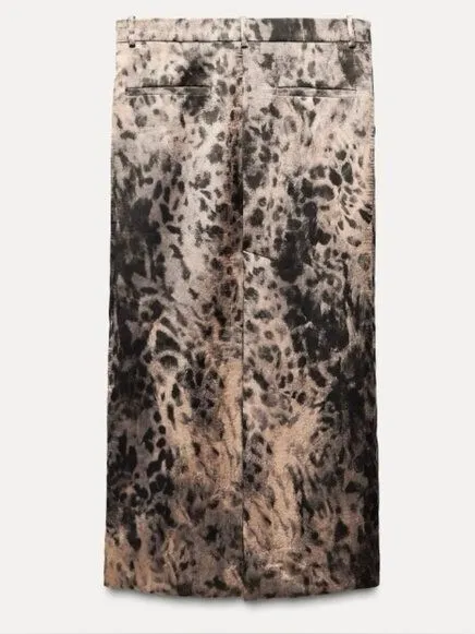 ZARA ZW Crinkled Print Midi Skirt Silky Bloggers Fave Leopard / Soft Brown NWOT - Image 4