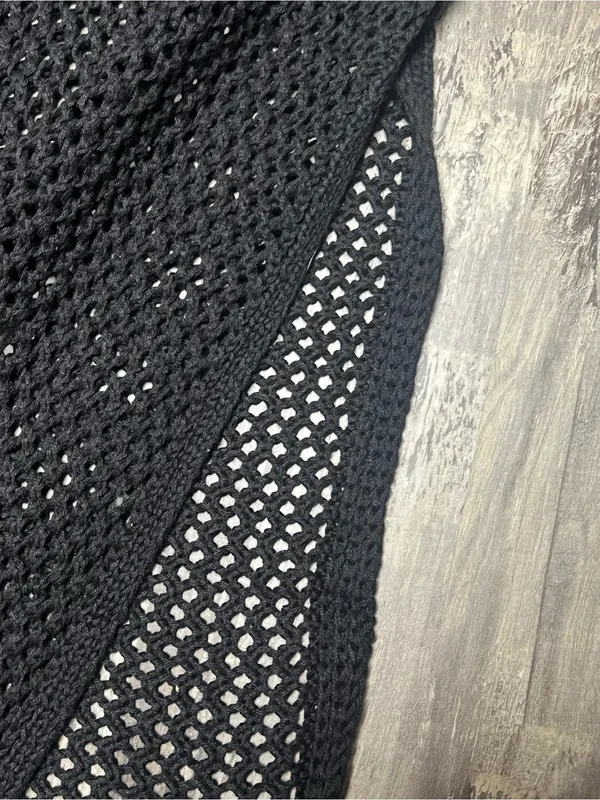 HYFVE Black Open Knit Crochet Open Back Maxi Dress Swim Coverup Size L - Image 3