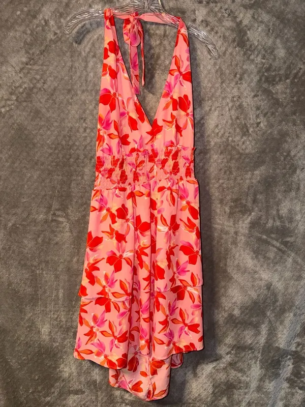 Madden NYC Halter Maxi Dress Size XXXL Pink Floral Ruffle High-Low - Image 3