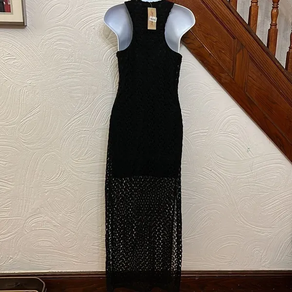 NWT American Rag Maxi Dress Womens Black Lace Racerback‎ Sheer Hem Slit Small - Image 4