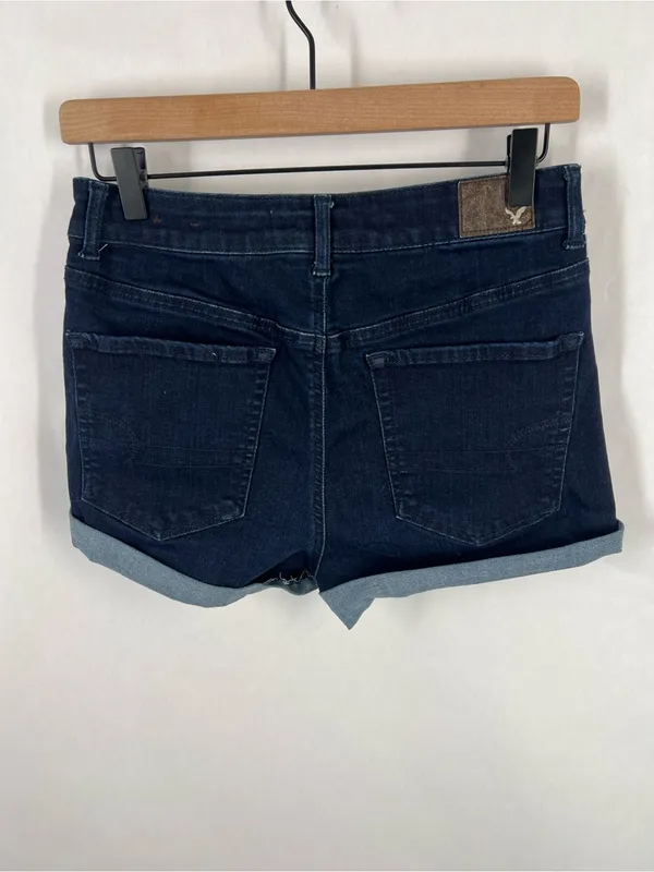 American Eagle Super Hi-Rise Shortie Dark Wash Stretch Denim Shorts Size 8 - Image 3