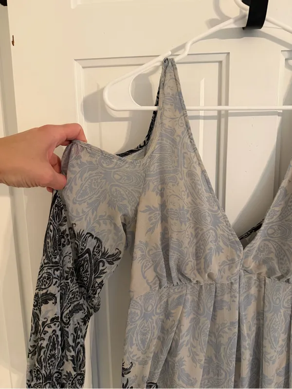 Free People Paisley‎ Cold Shoulder Open Back Mini Dress Blue Gray Large - Image 2