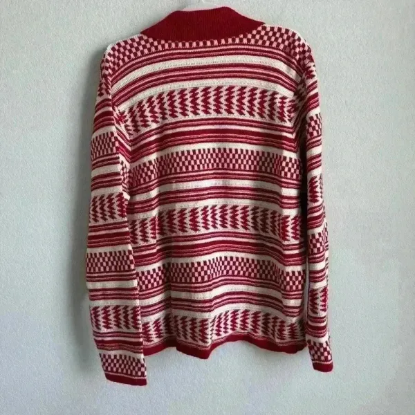 Crystal Kobe Zip Up Sweater Large Red And White Winter Warm Cardigan‎ Ski Casual - Image 2