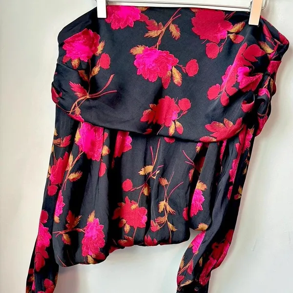Free People Black & Red Combo Potter Print One-Shoulder Off Shoulder Size Small - Image 3