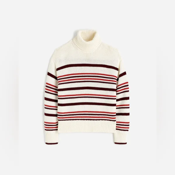 NWT Madewell Ribbed Cotton Turtleneck Sweater Stripe M front collar separated - Image 5