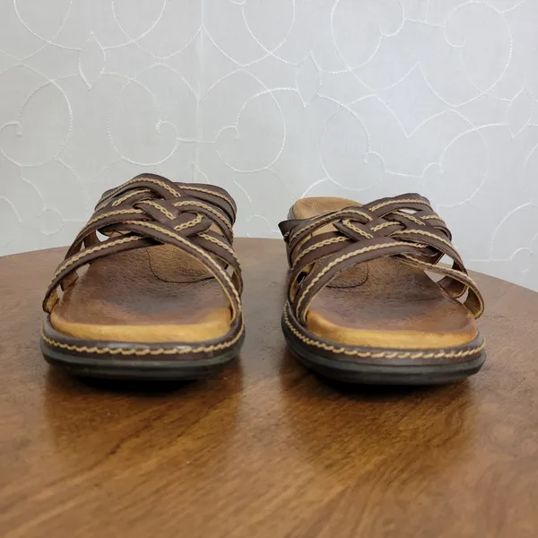 Clarks Womens Sandals Size 8M Brown Leather Open Toe Strappy Slip Ons 72678 - Image 6