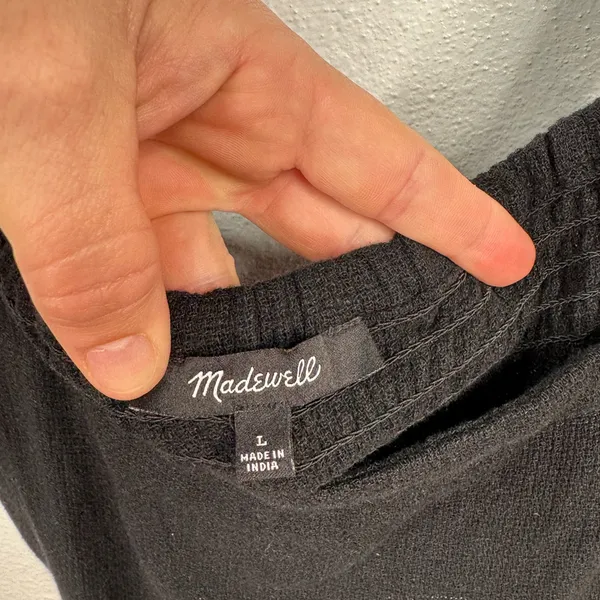 Madewell Tank Top Womens Size L Black Cropped Square Neck Smocked Back Linen - Image 5