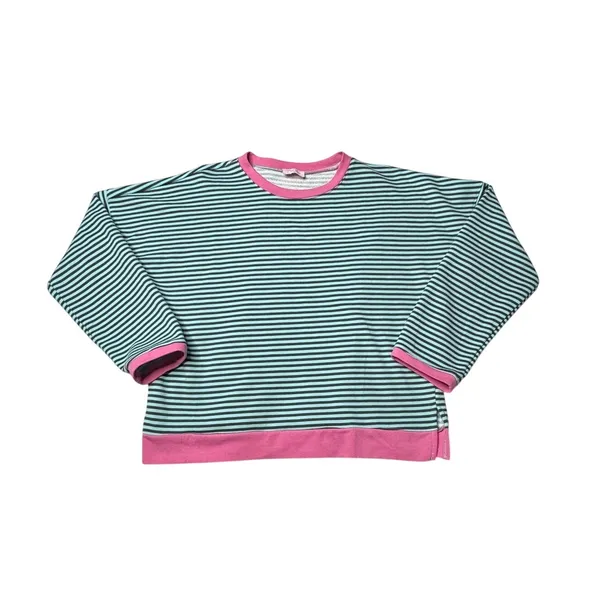Pink Lily Mint Pink Striped Oversized Boxy Sweatshirt Medium Retro 80s - Image 2