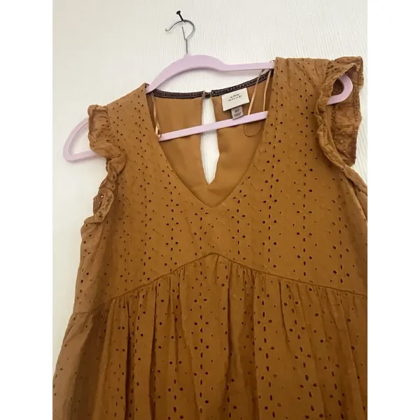 Knox Rose Eyelet Dress Flutter Sleeve XS Mustard Yellow Prairie Country Boho - Image 4