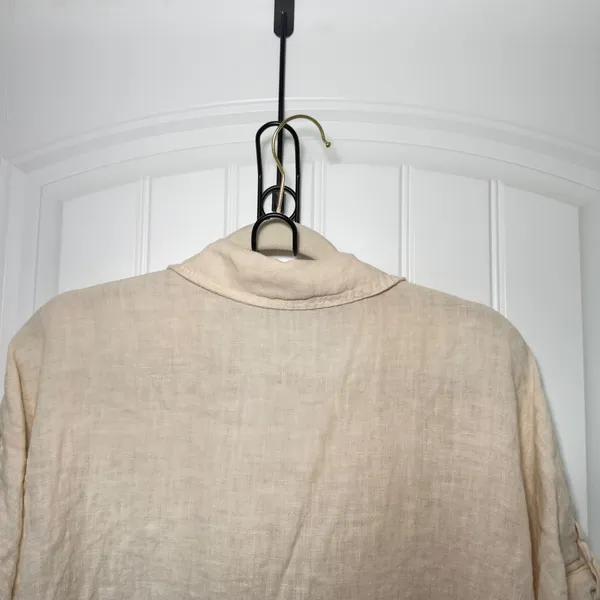 Purr Lino Cream Linen Tie Front Crop Shirt Lagenlook Quiet Luxury Utility Wear - Image 4