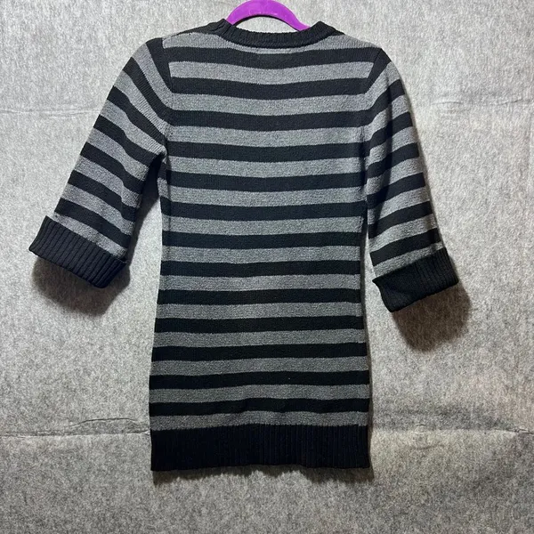 Alyn Paige Black Gray Striped‎ Knit Sweater Dress 3/4 Sleeve Scoop Neck Size S - Image 5