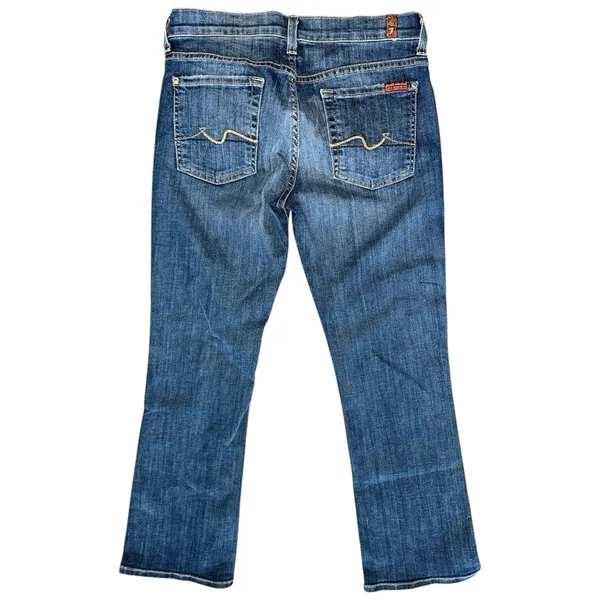 7 For All Mankind Denim Women’s Size 27 Blue Crop Flare Jeans Made in the USA - Image 3