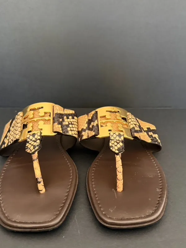 Tory Burch Georgia Leather Tong Sandal Pale Desert Size 7.5B - Image 3