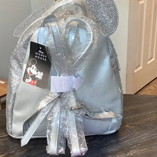 Disney Mickey Mouse Silver Glitter Backpack NWT - Image 2