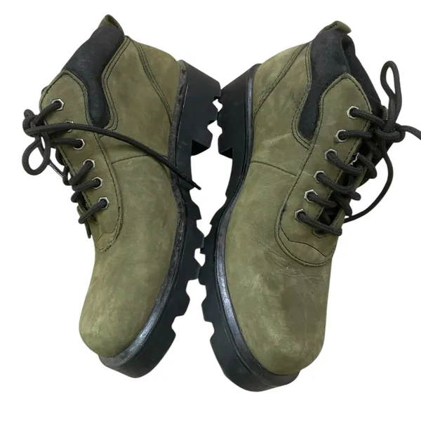Olive Green Waterproof Suede Leather Hiking Boots granola girl goblincore - Image 4