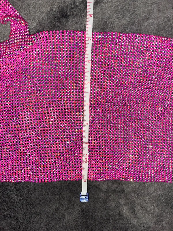 SheIn NWOT Rhinestone Detail Metallic Open Back Pink Top - Image 5
