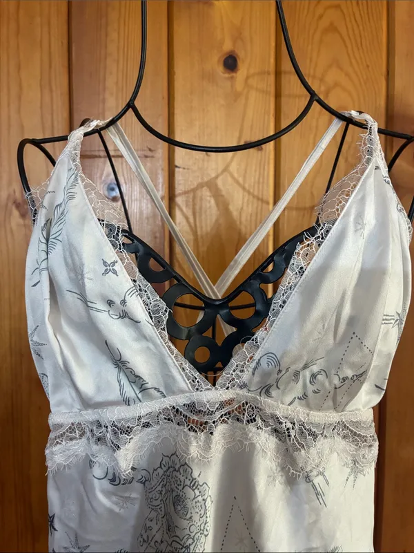 Light Blue Floral Lace-Trim Slip Dress Victoria’s Secret lounge wear large - Image 3