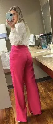 SheIn High Waisted Wide Leg Pants (Pink) - Image 3