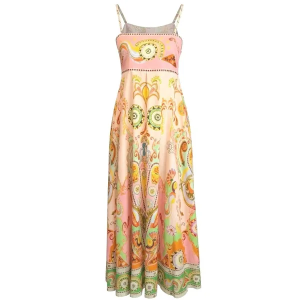 Bohemian Paisley Maxi Dress Size L Pink Multicolor Festival Psychedelic‎ Smocked - Image 2