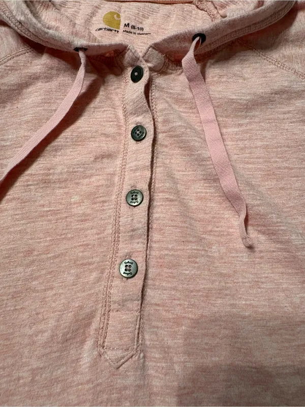 Carhartt Women’s Light Pink Hooded Henley Long Sleeve Top SZ M Granolagirl - Image 6