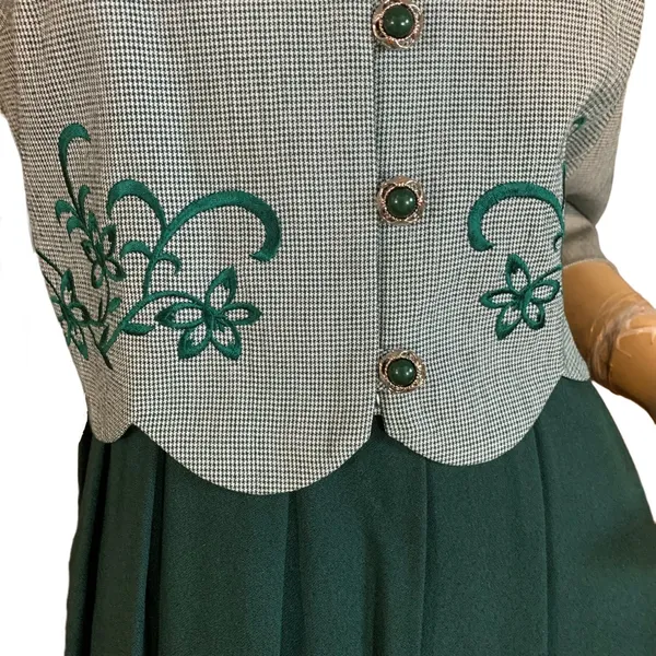 Miss Dorby Vintage 1990'S Green & White One Piece Dress With Tie Back Belt (6p) - Image 9