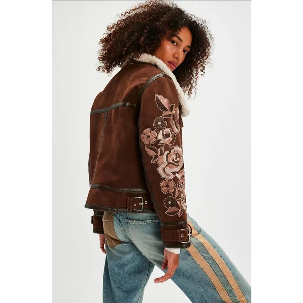 Free People NWT We‎ The Free Andies Embroidered Vegan Leather Moto Jacket Size L - Image 11