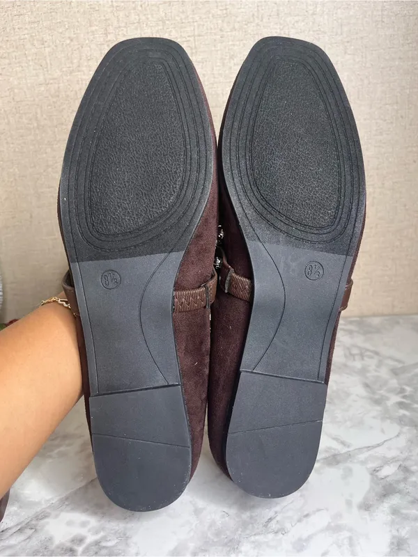 Olivia & Kate Studded Mary Jane Flats in a dark brown faux-suede finish - Image 6