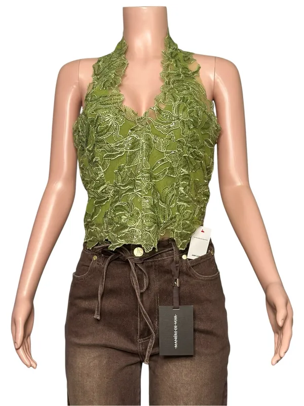 JADED LONDON Roswen Lace Corset Halter Top, Green, 8 (US) - Image 4