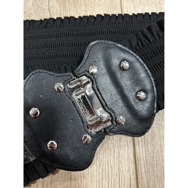 Chicos Black Elastic Stretch Belt Ornate Rhinestone Silver Tone Buckle Wide S/M - Image 3