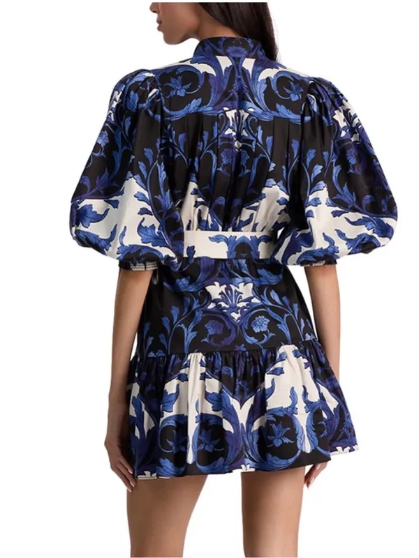 Alice + Olivia Cora Mini Dress Blue White Large - Image 2