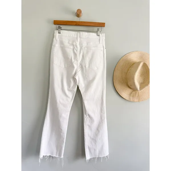 Madewell | EUC Cali Demi-Boot Jeans Pure White Raw Hem Cropped Flare | Sz 28 - Image 8