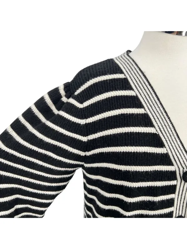 Bagatelle Striped Cardigan Sweater Preppy French Girl Black Ivory Size Large - Image 4