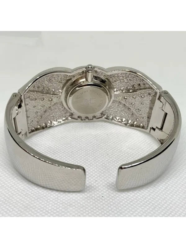 Silver tone women’s cuff bracelet watch 35mm quartz analog rhinestones 7.5” runs - Image 5