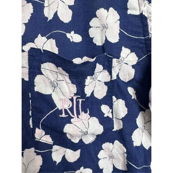 Lauren Ralph Lauren Pajama‎ Shirt Floral Small Blue/Pink Collared - Image 4