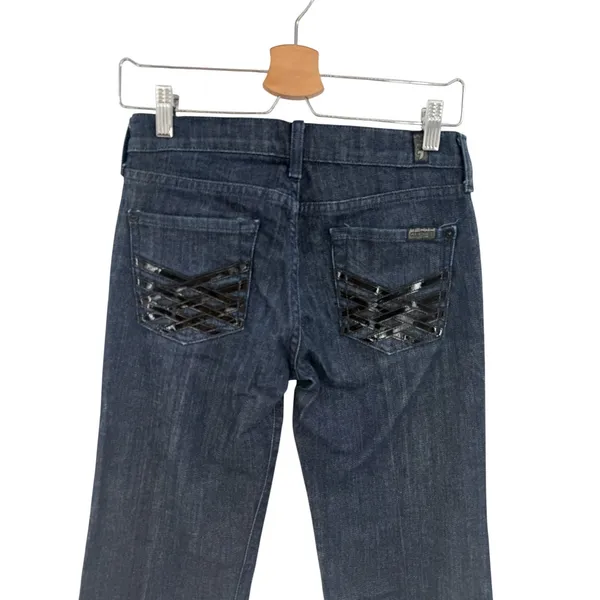 7 For All Mankind‎ Dojo Bootcut Flare Jeans Patent Lattice Pockets 26 Dark Wash - Image 6