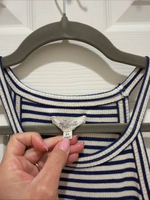 Madewell Navy Blue & Ivory Striped Racerback Sleeveless 90’s Mini Swing Dress XS - Image 4