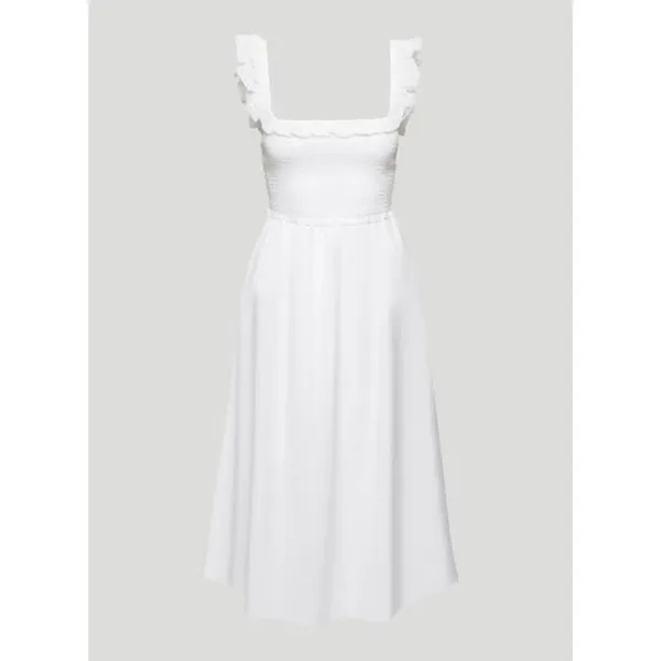Aritzia Wilfred Reminisce White Sleeveless Smocked Camisole Midi A-Line Dress S - Image 9