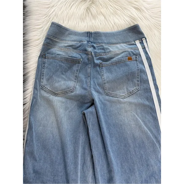 Halara Flex High Waisted Blue Wide Leg Jeans with White Stripes - Image 7