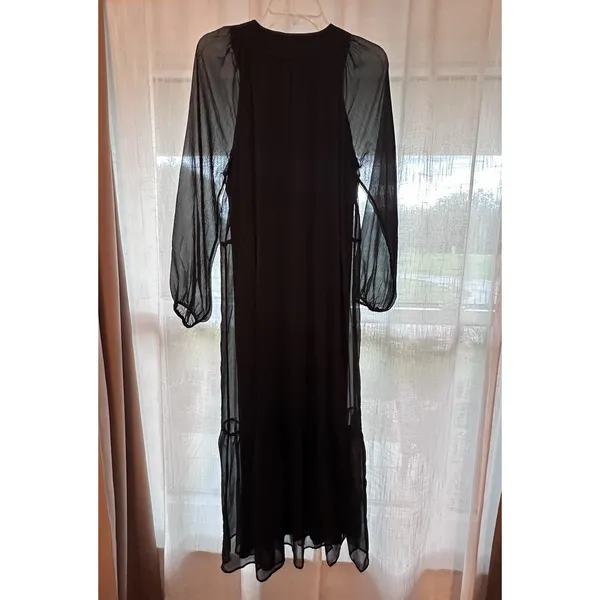 Soft Surroundings Olga Black Sheer Lined Tiered Maxi Dress L Elegant Timeless - Image 4