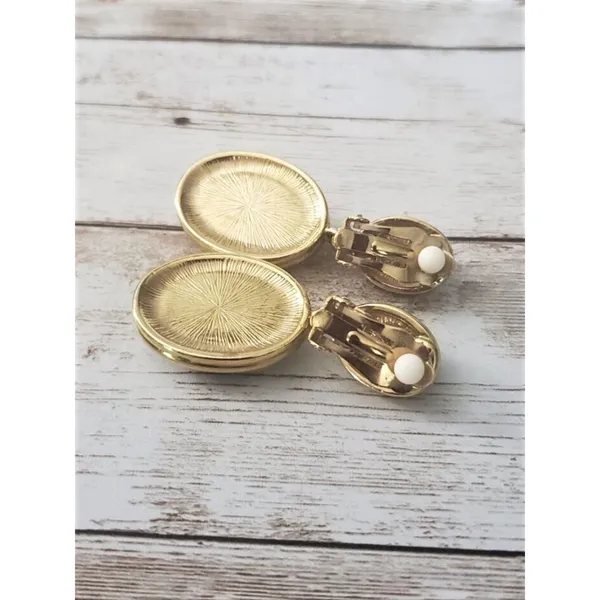 Vintage Clip On Earrings Statement Dangle Gold Tone with Spotted Silver Tone - Image 3