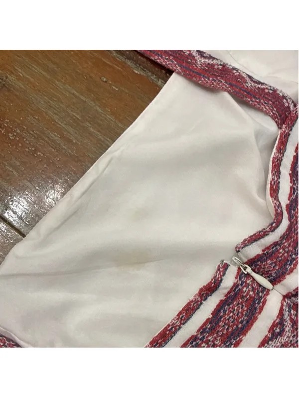 Maggy London Womens Size 6 Maxi Dress White Burgundy Stripe Embroidered Sundress - Image 15