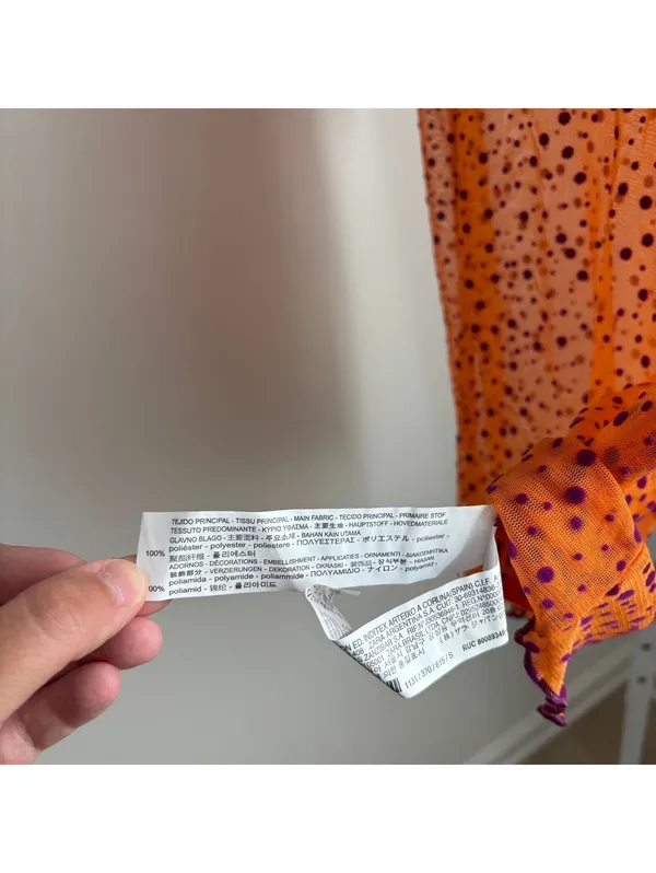 Zara NWT Women's Orange Sheer Mesh Purple Polka Dot Pattern Blouse Top Size S - Image 5