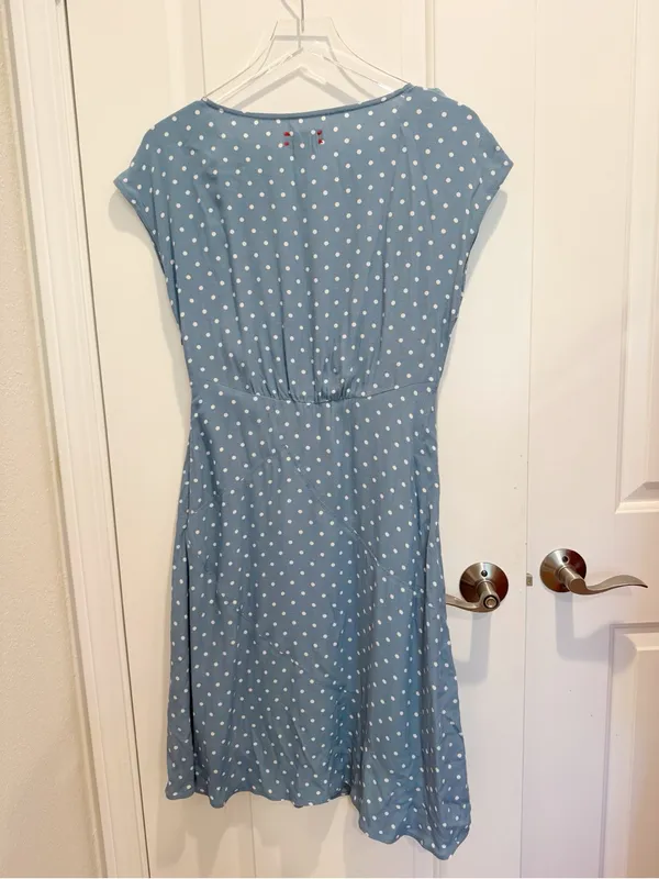 ANTHROPOLOGIE MAEVE‎ Morris Polka Dot Swing Dress Blue and White XS - Image 4
