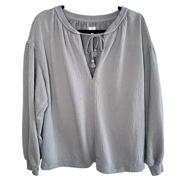 Aerie Easy Street Sweatshirt XS Gray Oversized Slouchy Tunic Tassel Coastal Boho - Image 3