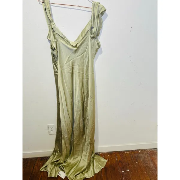 REFORMATION Dried Herbs Green Asymmetrical Cowl Neckline Rhonda Dress sz 18 - Image 3