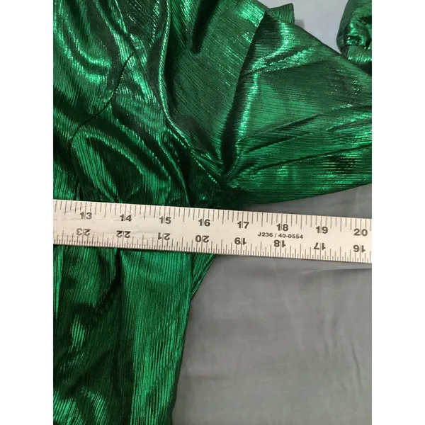Pomander Place Green Metallic Pleated Ruffle Maxi Dress B1680 Small NWT - Image 6
