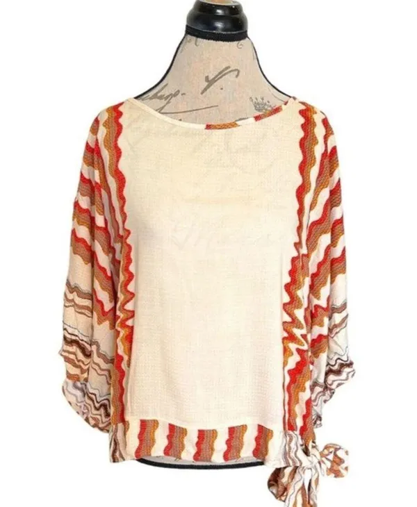 Unique spectrum Blouse Kimono Sleeve Side Tie Boho Southwestern Tribal Sz Large - Image 3