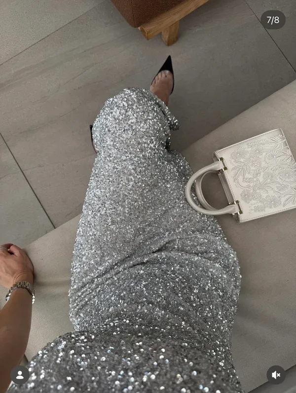 Zara Silver Sequin Spaghetti Strap maxi Dress evening party holiday - Image 2