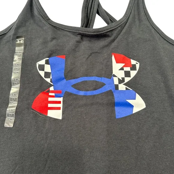 Under Armour Patriotic Flag Freedom Tank Top Black Red‎ White Blue Logo Gym Run - Image 5