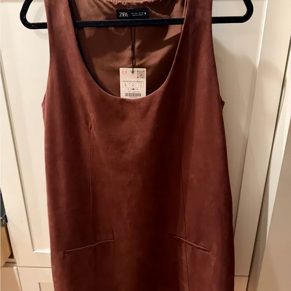 Zara Brown Suede Shift Mini Dress - Image 5